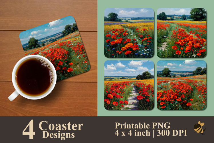 Poppy Field Coaster Sublimation Design