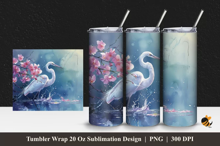 Stork Nature Tumbler Wrap Sublimation Design 1