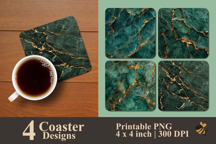 Green Marble Emerald Coaster Sublimation Design