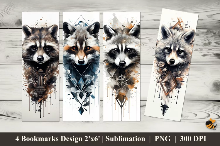 Raccoon Head Tattoo Bookmarks Sublimation Design