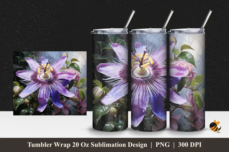 Passion Flower Tumbler Wrap Sublimation Design 1