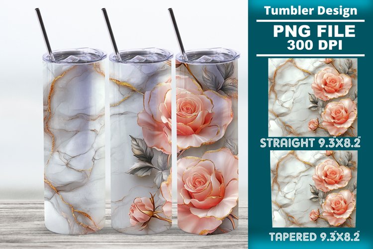 3D Rose Tumbler 20oz skinny wrap design, Tumbler design
