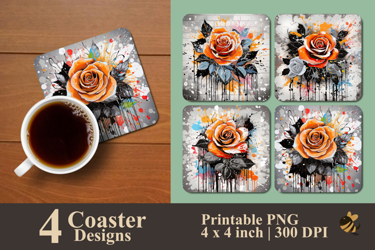 Orange Rose Coaster Sublimation Design