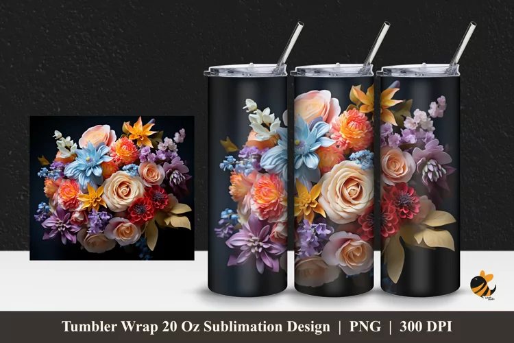 Wedding Flower Tumbler Wrap Sublimation Design 1