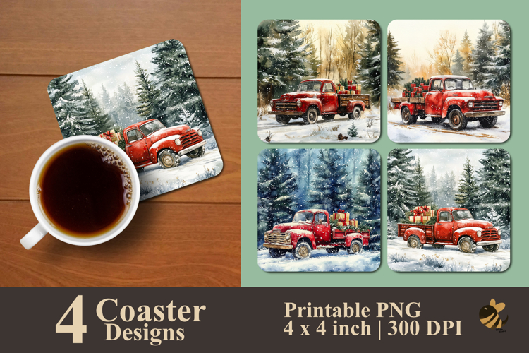 Vintage Winter Truck Coaster Sublimation Design
