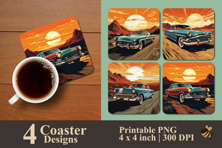 Desert Retro Car Coaster Sublimation Design