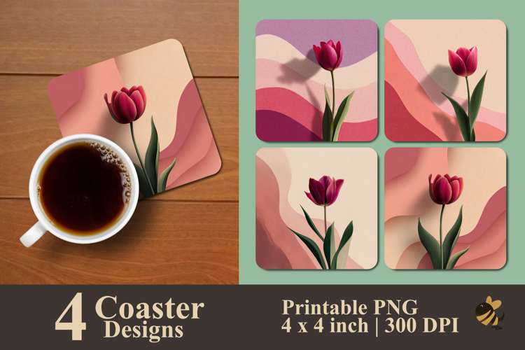 Minimalist Tulip Love Coaster Sublimation Design