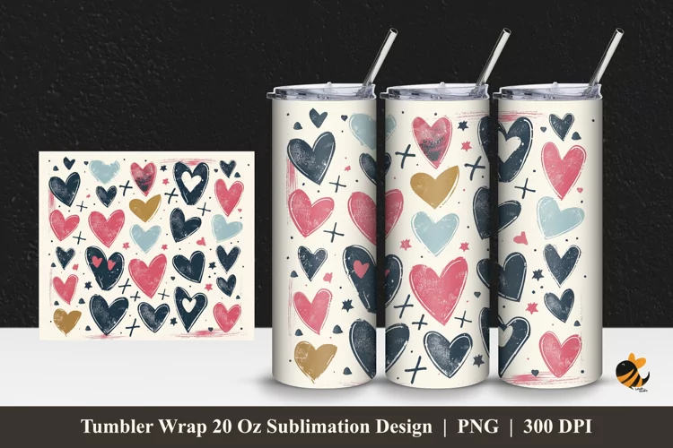 Cute Handdrawn Love Tumbler Wrap Sublimation Design 1
