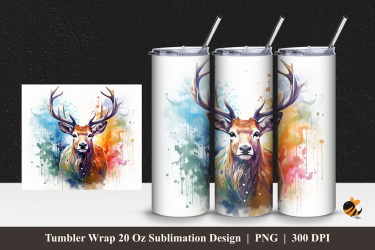 Deer Painting Tumbler Wrap Sublimation Design 1