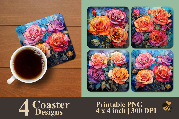 Quilt Top Roses Coaster Sublimation Design