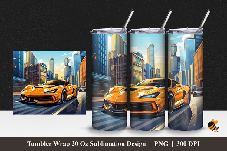 Sport Car At City Tumbler Wrap Sublimation Design 1
