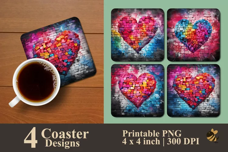 Colorful Brick Love Coaster Sublimation Designs