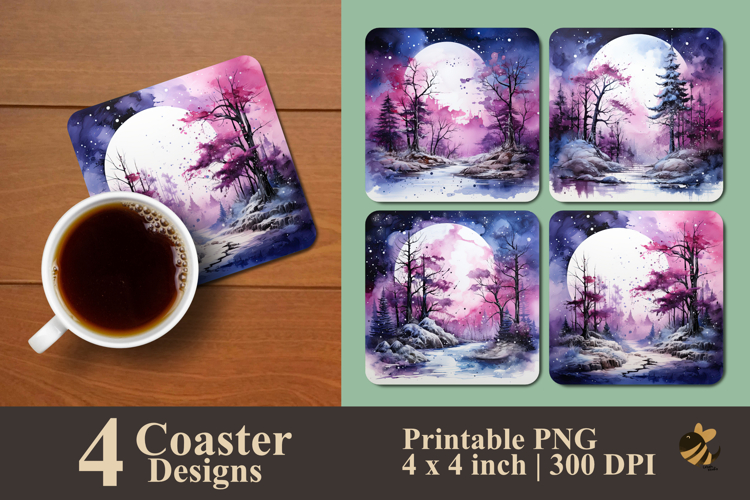 Trees Nightscape Coaster Sublimation Design