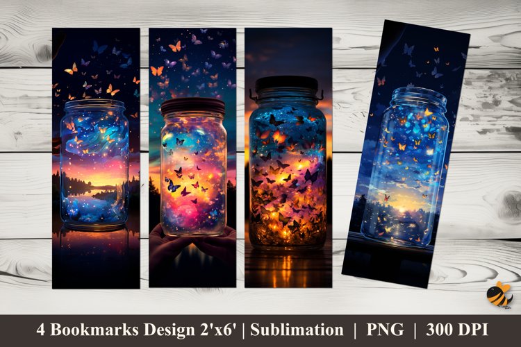 Butterfly in a Bottle Bookmarks Sublimation Design example image 1