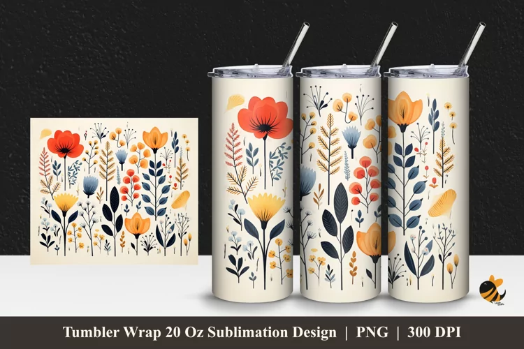 Classic Flowers Tumbler Wrap Sublimation Design 1