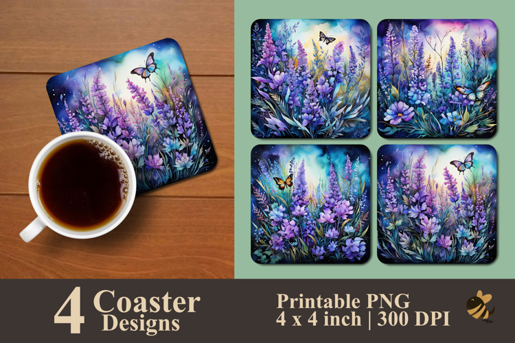 Alcohol Ink Lavender Flower Coaster Sublimation Design