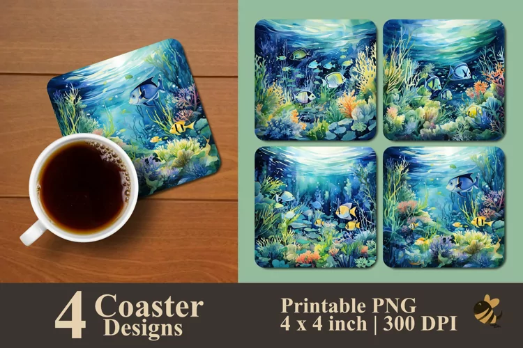 Underwater Scene Coaster Sublimation Designs