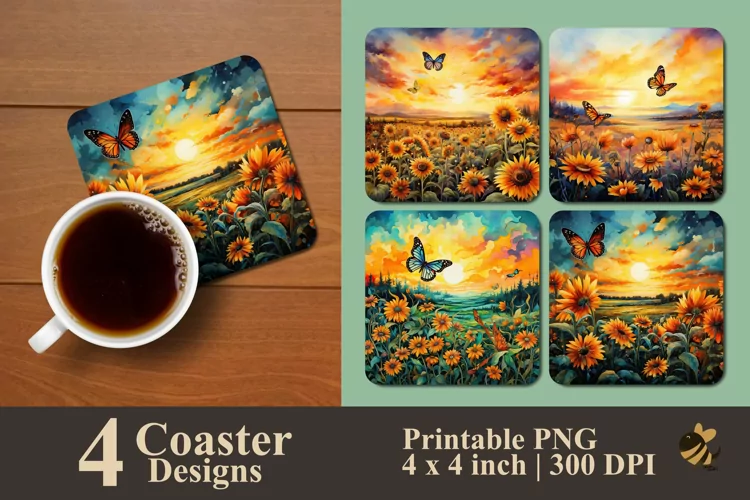 Sunflowers In Nature Coaster Sublimation Designs