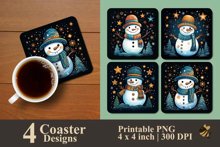 Snowman And Starry Coaster Sublimation Designs