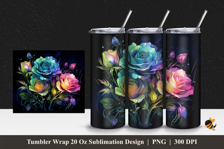 Light Rose Tumbler Wrap Sublimation Design 1