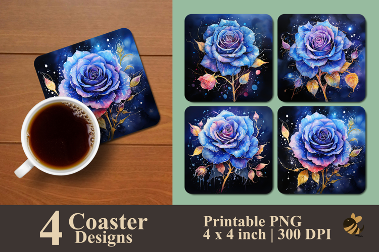 Cobalt Rose Coaster Sublimation Design