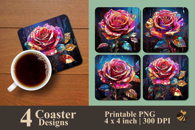 Chrome Petal Clash Rose Coaster Sublimation Design