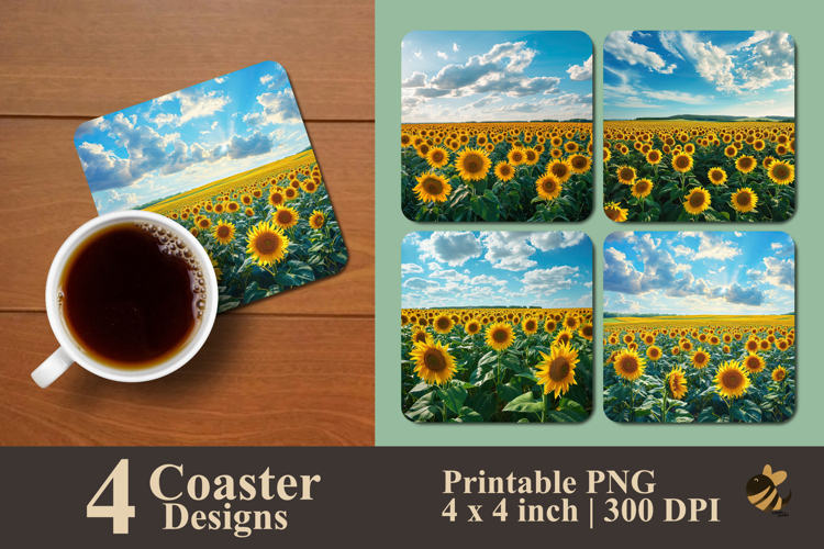Sunflower Field Coaster Sublimation Design