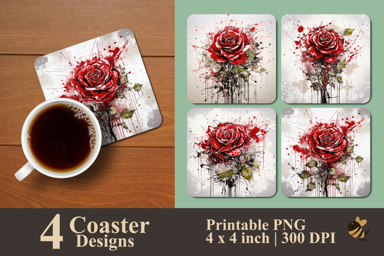 Rose Splash Coaster Sublimation Design