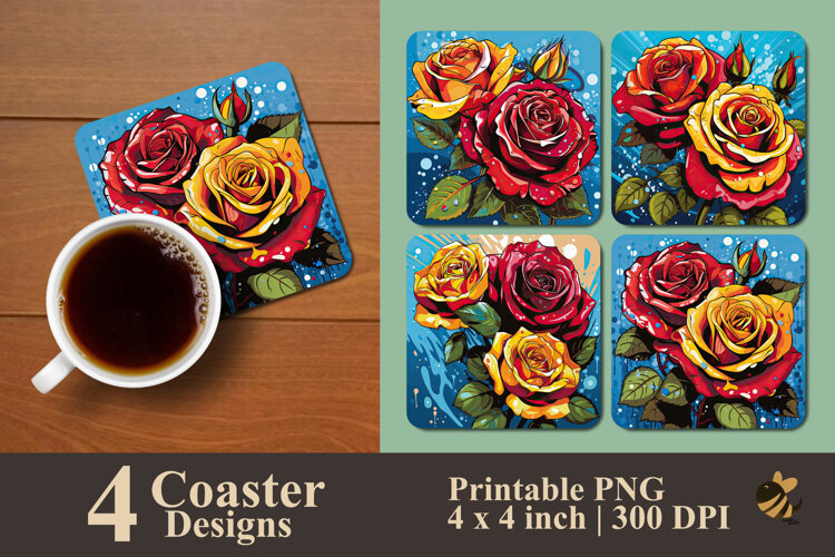 Pop Art Rose Coaster Sublimation Design example image 1