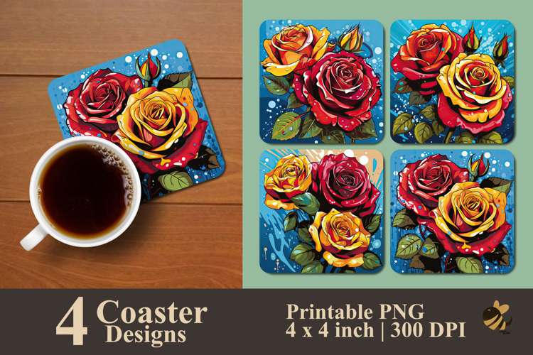 Pop Art Rose Coaster Sublimation Design