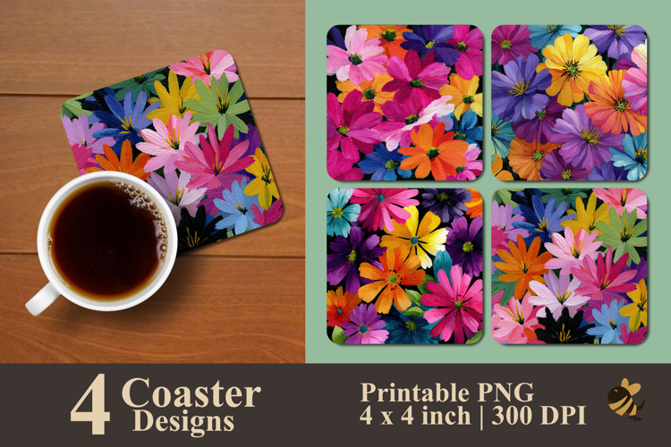 Marker Flower Handpainted Coaster Sublimation Design