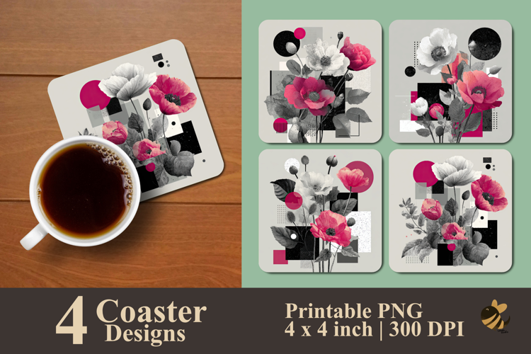 Floral Geometry Coaster Sublimation Design