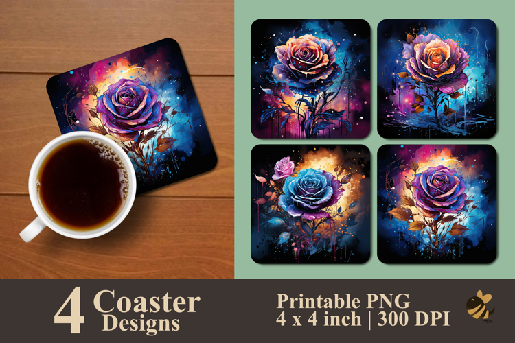 Ink Midnight Rose Coaster Sublimation Design