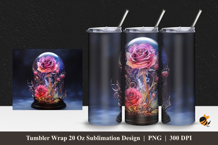 Rose In The Glass Tumbler Wrap Sublimation Design 1 example image 1