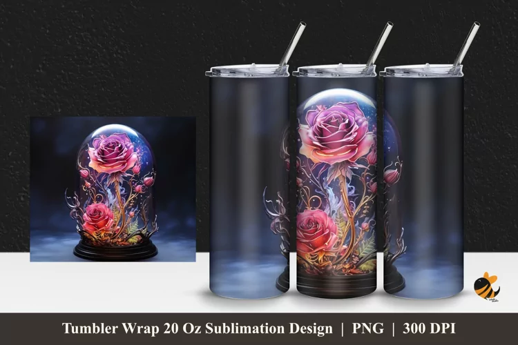 Rose In The Glass Tumbler Wrap Sublimation Design 1