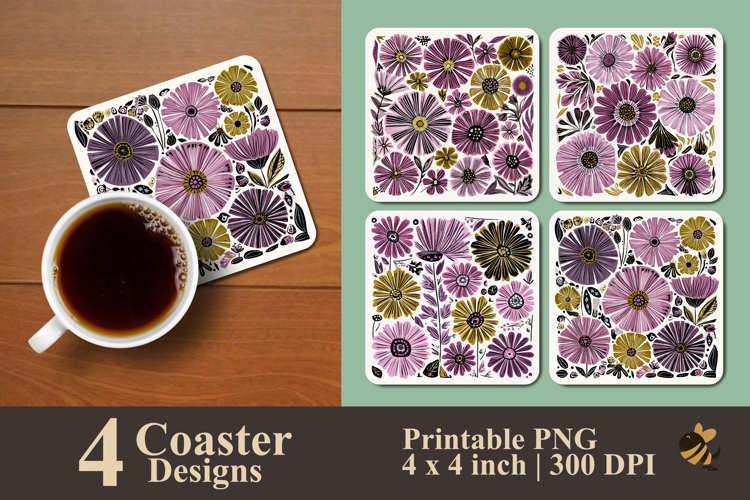 Doodle Floral Sketch Coaster Sublimation Design