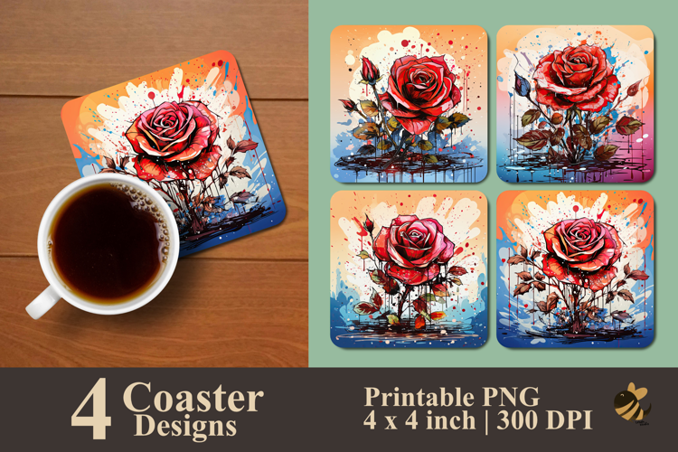 Sunset Harmony Rose Coaster Sublimation Design