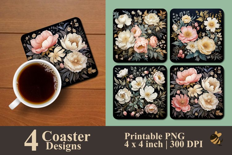 Beauty Vintage Floral Coaster Sublimation Designs