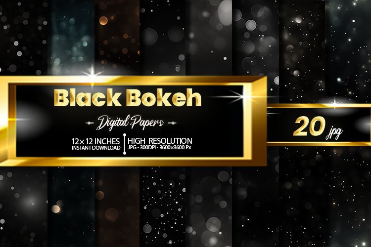 Black Bokeh Digital Papers Bundle