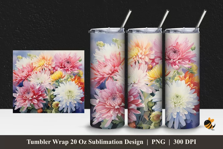 Blooming Love Tumbler Wrap Sublimation Design 1