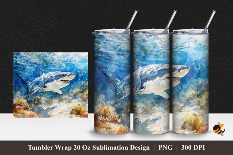 Hungry Shark Tumbler Wrap Sublimation Design 1