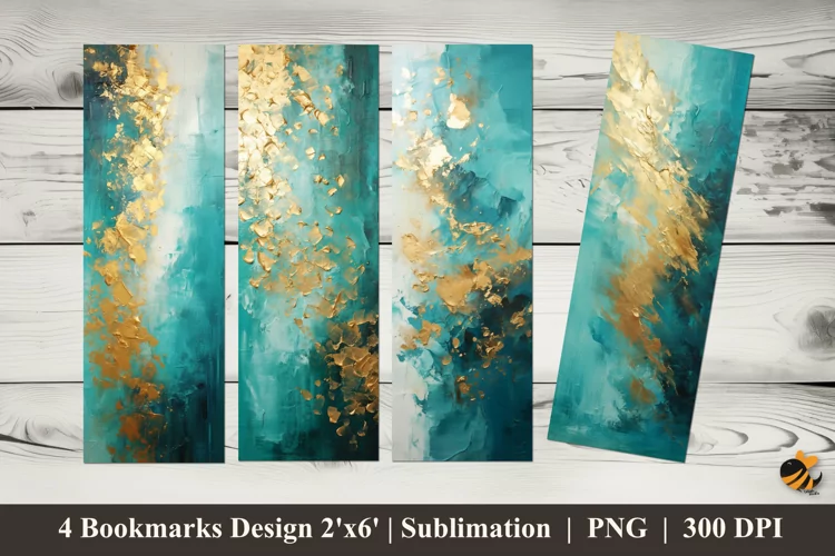 Blue and Gold Abstract Bookmarks Sublimation Design