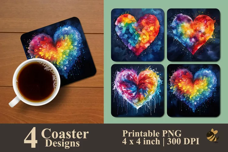 Watercolor Rainbow Love Coaster Sublimation Designs