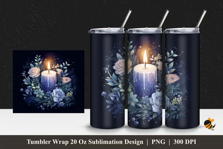 Flower And Candle Tumbler Wrap Sublimation Design 1
