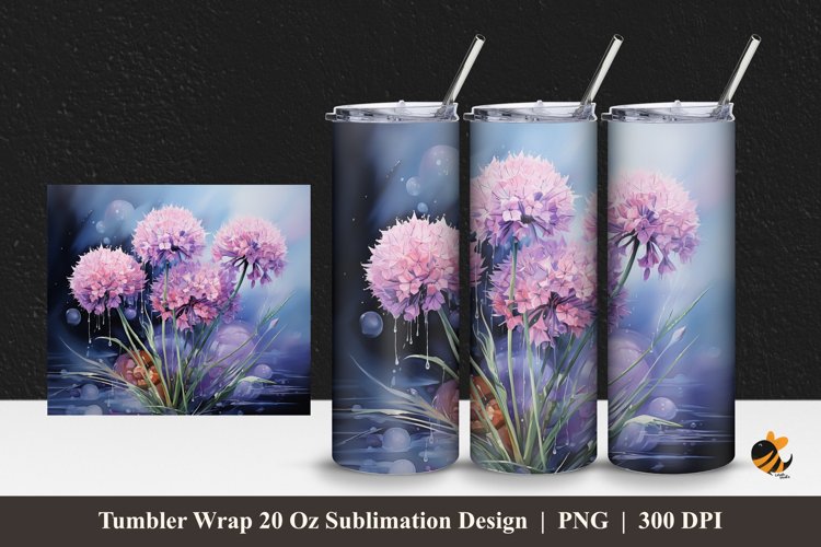 Violety Flower Tumbler Wrap Sublimation Design 1 example image 1