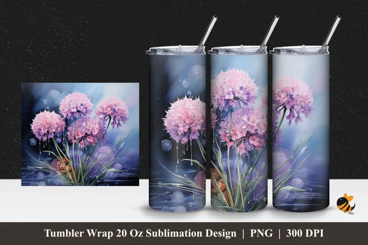 Violety Flower Tumbler Wrap Sublimation Design 1