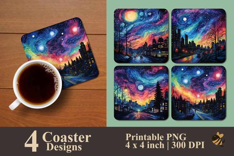 Colorful City And Sky Coaster Sublimation Designs example image 1