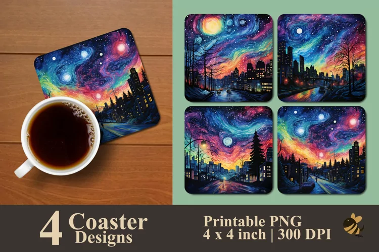Colorful City And Sky Coaster Sublimation Designs