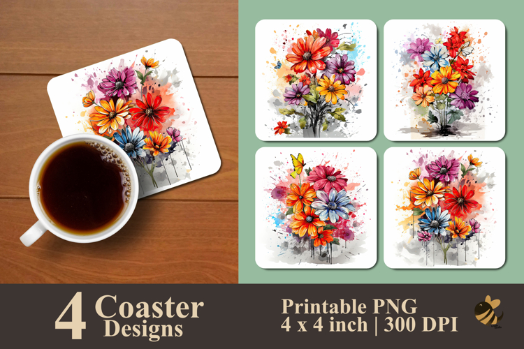 Zinnia Flower Coaster Sublimation Design example image 1