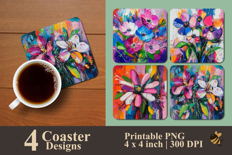 Abstract Floral Coaster Sublimation Design
